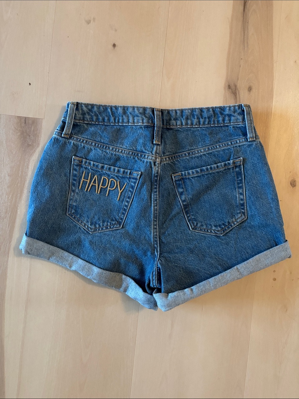 wild fable Blue Denim Shorts with "HAPPY" Embroidery